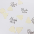 Silver glitter Bride to Be confetti and beige wedding dress paper cutouts for party decor - Silver Text + Wedding Dress