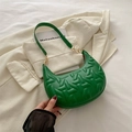 Green crescent shoulder bag with geometric woven texture and elegant gold buckles - Green