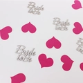 Silver glitter Bride to Be letters and magenta heart confetti for party table decor - Silver Text + Magenta Heart