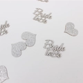 Silver glitter Bride to Be and heart confetti set for bridal shower table decorations - Silver Text + Silver Heart