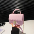 Chic pink quilted striped small square bag with gold buckle and chain shoulder strap - Pink