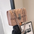 Pink quilted crossbody chain bag with elegant rhombus pattern and silver turn-lock - Pink
