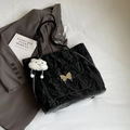 Large black crinkled tote bag with golden butterfly buckle and white cloud charm - With Charm / Black