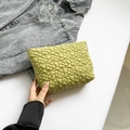 Avocado groene gewatteerde make-up tas met 3D bloemtextuur en ritssluiting - Groen