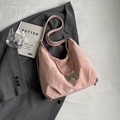 Pink pleated hobo tote bag with silver butterfly pendant and metallic chain strap - Pink