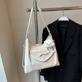 Grand sac cabas blanc crème avec nœud décoratif et breloque nuage en peluche douce - Avec Pendentif / Blanc Cassé