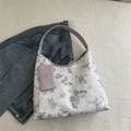 Borsa tote bianca con stampa a farfalla, manici viola e portamonete coordinato - Viola