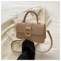 Sac à main chic en cuir PU beige avec boucle fer à cheval dorée et bandoulière réglable - Kaki