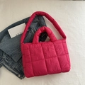 Quilted rose red tote bag with padded texture and adjustable shoulder strap for women - Rose Pink