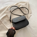 Minimalist black faux leather small square crossbody bag with gold fashion lettering - Black
