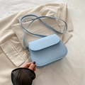 Chic light blue small square crossbody bag with gold fashion lettering on PU leather - Blue