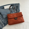 Borsa tote in velluto a coste marrone arancio con goffratura floreale e catena - Arancione