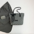 Gray polka dot tote bag with black bow and lace accent on white background - Dark Gray (Polka Dot Pattern - Type 2)