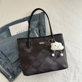 Dark grey quilted tote bag with diamond pattern and cute cloud charm accessory - Black With Pendant