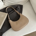 Chic beige moon-shaped hobo bag with a silver bow detail and adjustable shoulder strap - Khaki
