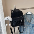 Minimalist black mini backpack featuring unique crinkle texture and white cloud charm - With Pendant / Black