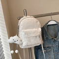 Minimalist white mini backpack for women with textured fabric and cloud charm - With Pendant / Off White