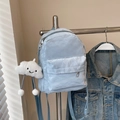 Mini light blue backpack with crinkled velvet texture and cute cloud charm accessory - Blue