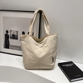 Borsa tote minimalista in tela bianco sporco con etichetta fashion e grande capacità - Bianco