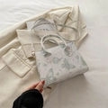 White mini square bag with green butterfly and constellation prints on beige blazer - Green