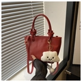 Sac seau en cuir rouge avec poignée nouée et charm nuage en peluche pour femme - Rouge Bourgogne Avec Pendentif