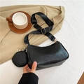 Black half-moon hobo bag with adjustable wide strap and matching round coin purse - Black