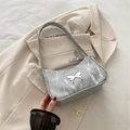Bolso de hombro gris con textura de mármol en cuero PU y hebilla de mariposa plateada - Plateado