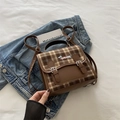 Sac à dos vintage à carreaux marron pour femme avec motif chien brodé et boucles rétro - Carreaux Rose