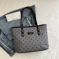 Borsa tote in tela a pois grigi e neri di grande capacità con patch logo fashion - Polka Dot Nero