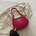 Fashionable rose pink crescent shoulder bag with crocodile pattern and golden hardware - Rose Pink