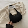 Elegant black crocodile embossed crescent hobo bag with gold hardware and shoulder strap - Black