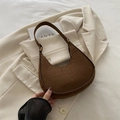 Brown crocodile pattern half-moon shoulder bag in textured synthetic leather finish - Brown