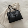 Élégant sac cabas noir avec nœud et cuir lisse, idéal pour le transport quotidien - Noir