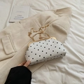 Retro white polka dot clutch bag with gold frame, ball clasp and ring handle - White