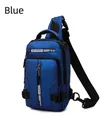 Detail of waterproof navy blue chest bag showing durable fabric and multi-zipper layers - Blue