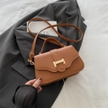 French vintage small square bag in brown pebbled leather with gold H-shaped buckle - Brown