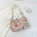 Beige tote bag with red plum blossom embroidery and silver chain strap details - Red Plum Embroidery Style / Champagne