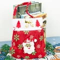 Christmas Santa gift bag with plush trim and gold bow, festive red candy tote handle bag - Red Snowflake Santa Style (Style A)