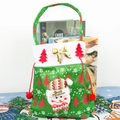Christmas snowman gift bag with red tree patterns and plush white trim decor - Green Snowman Style (Style C)