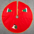90cm Red Christmas tree skirt with snowman and tree appliques for holiday decorations - Snowman Style (Gold Edge)