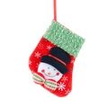 Christmas stocking gift bag with white snowflakes and plush snowman for tree hanging decor - Snowman