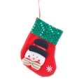 Mini Christmas stocking gift bag with snowman pattern and green sequin trim for tree decor - Snowman