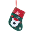 Green Christmas stocking with polar bear plush decoration and red snowflake cuff hanger - Bear Style