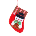 Red Christmas stocking with snowman motif and golden Merry Christmas text - Snowman Style (B Style)