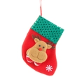 Christmas stocking gift bag with red felt, green sequins, and a 3D plush reindeer charm - Deer