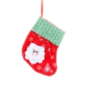 Red Christmas stocking with green cuff and Santa Claus 3D face design for gift bag - Santa Claus