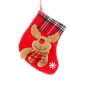 Roter Weihnachtsstrumpf mit 3D-Rentierfigur und klassischem Karo-Muster am Rand - Rentier-Stil (Modell C)