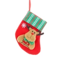 Mini red Christmas stocking bag featuring a 3D reindeer and Green-white striped cuff - Reindeer Style (C Style)
