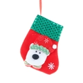 Red Christmas stocking with sequined green cuff and 3D polar bear for holiday decor - Bear Style
