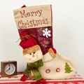 Large Christmas stocking with 3D snowman, red flannel and linen gift bag for holidays - Snowman
